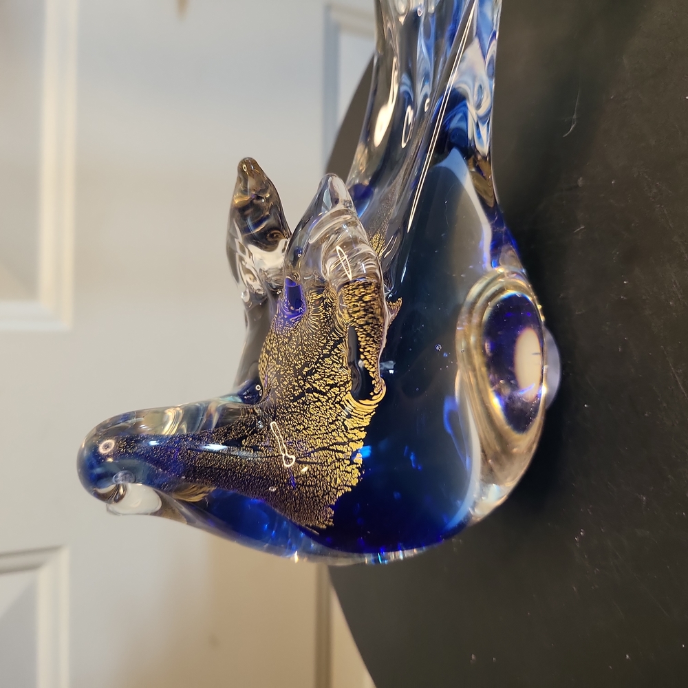 Hand Blown Glass Blue Bird with Gold Flakes - Picture 5 of 10